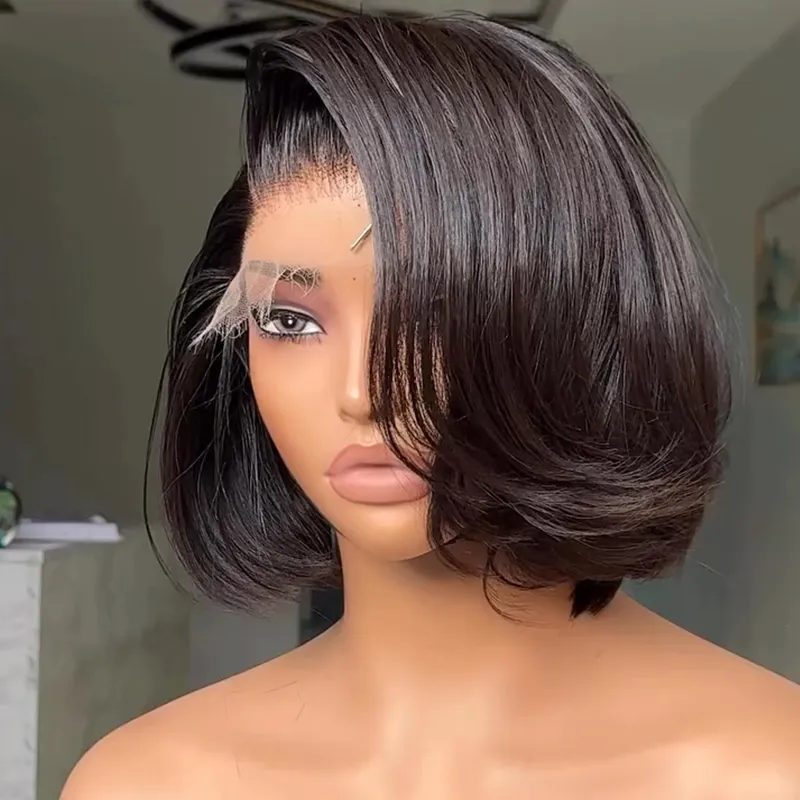 TRILL Limited Design | Layered Cut Glueless 6×5 Closure Lace Bob Wig Side Part Wear & Go 200% Density