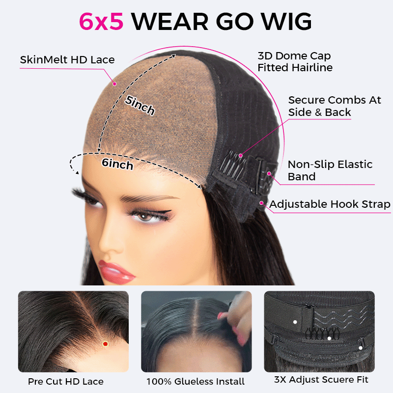 TRILL Copper Brown Color Straight Bob Wig 6×5 Wear Go Glueless 100% Human Hair 180% Density