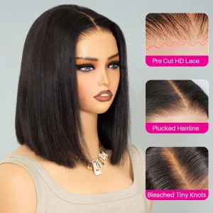 TRILL Glueless Short Bob Wig Straight 6×5 13×4 Invisible HD Lace Closure Wig 180% Density