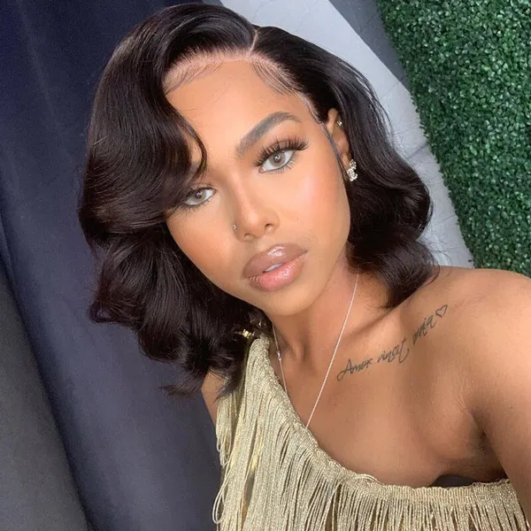TRILL Trendy Short Loose Curl Side Part Human Hair Wig Minimalist Pre Cut HD Lace Glueless Wig
