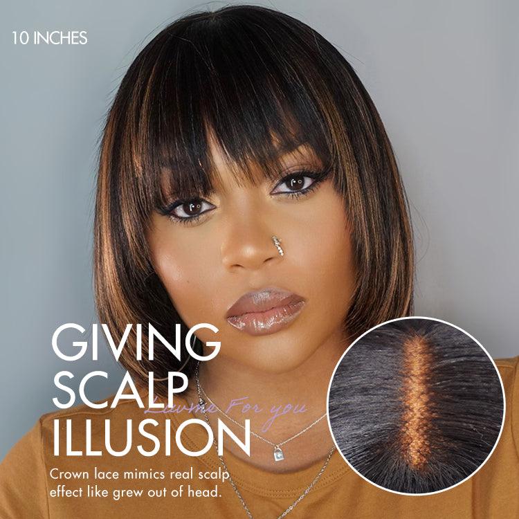 TRILL Hair Put On and Go Reddish Purple / Ash Blonde Highlight / Brown Highlight / Natural Black Layered Cut Yaki Straight Minimalist Lace Bob Wig