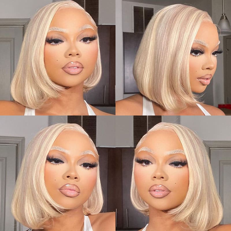 TRILL Barbie Blonde With Brown #P10/613 Colored Short Bob Wig 13x4 Lace Front Wigs Straight Highlights Bob