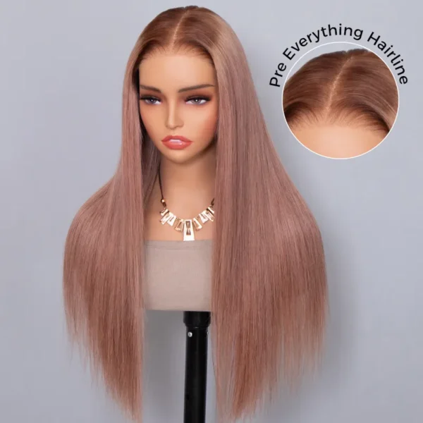 TRILL Ash Pink Ombre Color Straight Hair Glueless 6×5 HD Lace Human Hair Wig Pre Plucked Hairline