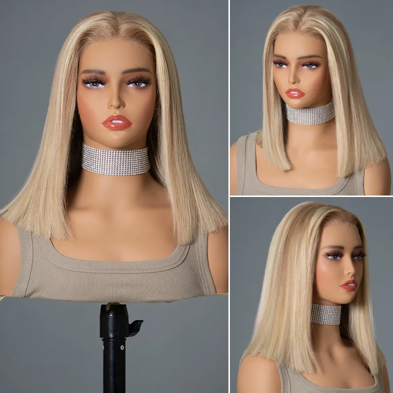 TRILL Blonde Highlight Color Bob Human Hair 6×5 13×6 HD Lace Glueless Wig P16/613 Pre Bleached & Plucked