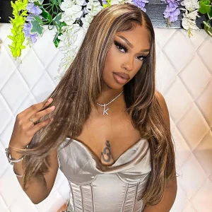 TRILL Trendy Layered Cut Highlight Color Straight Human Hair Wear Go Glueless 6×5 HD Lace Wig Plucked & Bleached