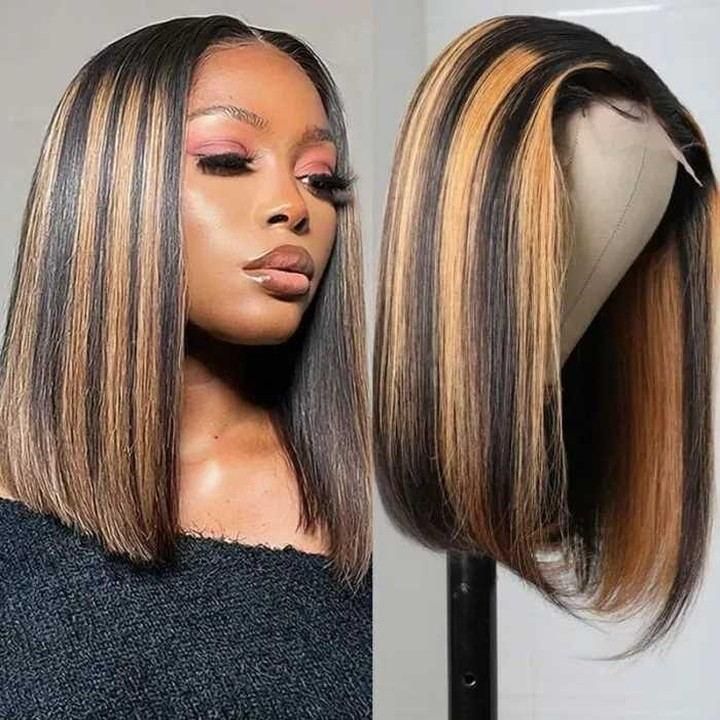 TRILL Bob Highlight Balayage Color 13x4 Lace Front Wig 10inch Human Hair Wig Short Bob