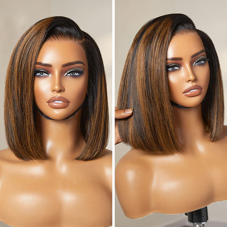 TRILL Ash Blonde Highlight Short Kinky Curly Wig Glueless Minimalist HD Lace Wig Pre-Cut Lace