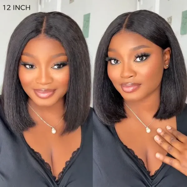 Layered Cut Kinky Straight Bob Human Hair Wig (6x5 HD Lace Glueless Short wig