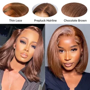 TRILL Brown Color Straight Bob Wig 6×5 Wear Go Glueless 100% Human Hair Wig 180% Density