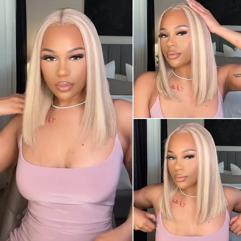 TRILL Blonde Highlight Color Bob Human Hair 6×5 13×6 HD Lace Glueless Wig P16/613 Pre Bleached & Plucked