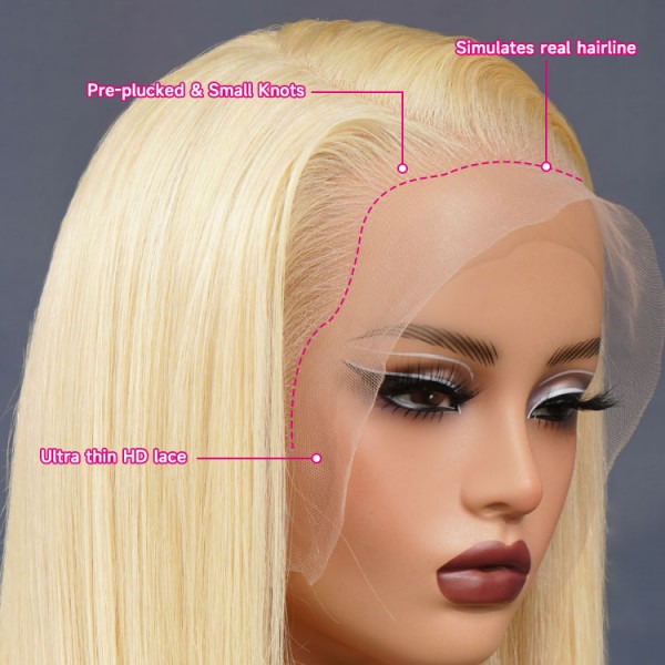 TRILL 613 Blonde HD Lace Front Wigs Brazilian Straight Human Hair Wigs 180% Density