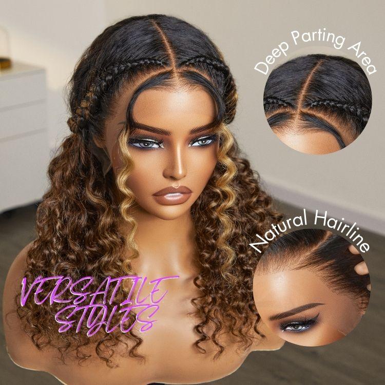 TRILL |Max Deep Wave Ear-to-ear Glueless 13x6 Frontal HD Lace Long Curly Wig Natural Black AND Brown Highlights