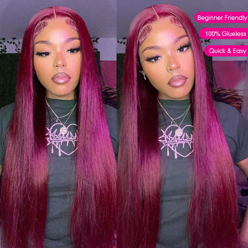 TRILL 99J Burgundy Color Straight/Body Wave 6×5 HD Lace Wear Go Glueless Human Hair Wig