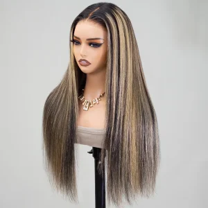 TRILL Balayage Highlight Straight Hair 6×5 Glueless 13×4 HD Lace Full Frontal Wig 100% Human Hair