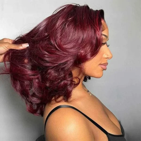 TRILL 99J Burgundy Color Loose Body Wave Glueless 6×5 Closure Pre-Cut Lace Human Hair Wig 200% Density