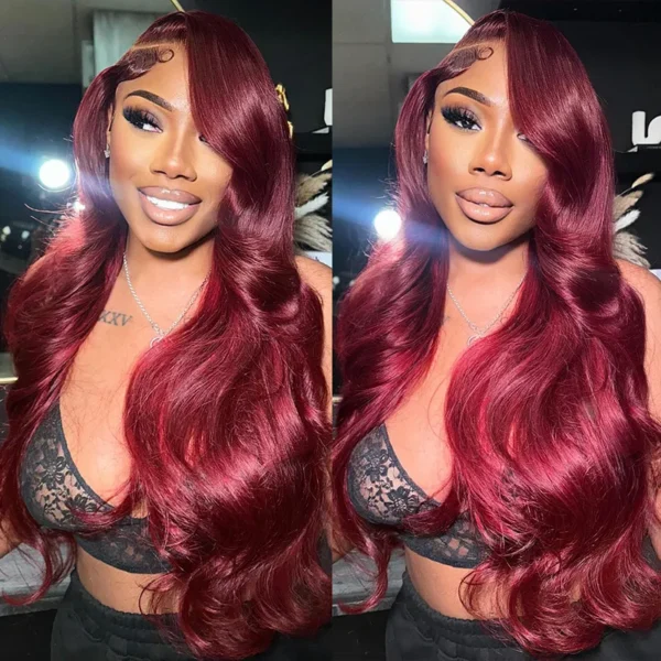 TRILL 99J Body Wave/Straight 13×4 & 6×5 Lace Front Wig HD Lace Burgundy Colored Wear Go Glueless Wig 180% Density