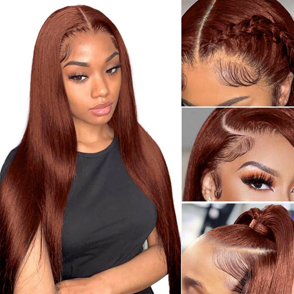 TRILL New #33 Red Brown Auburn Color Straight Human Hair Wig HD Lace 5X5/4X4/13X4 Lace Frontal Wigs
