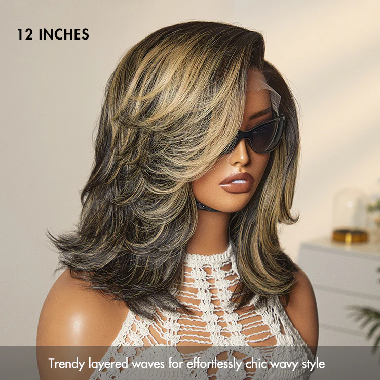 TRILL Honey Blonde Highlight Layered Cut Glueless Wig Minimalist HD Lace Human Hair Wig