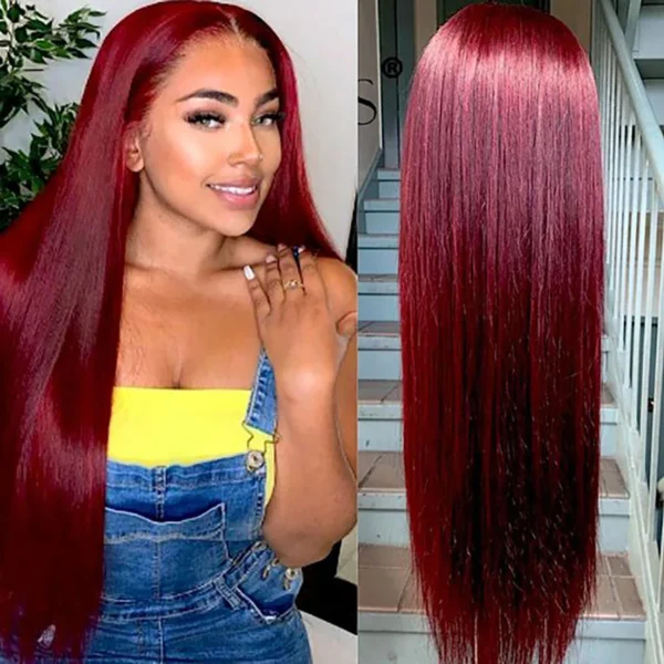 13x4 LACE FRONTAL WIG 99J BURGANDY HUMAN HAIR