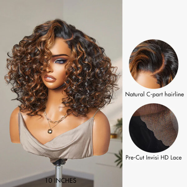 TRILL Effortless Elegance Brown Highlight Bouncy Curly Wig Minimalist HD Lace Glueless Wig Pre-Cut Lace