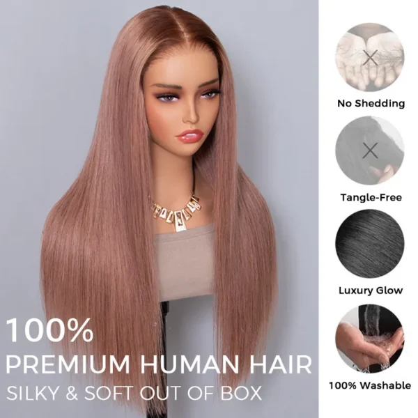TRILL Ash Pink Ombre Color Straight Hair Glueless 6×5 HD Lace Human Hair Wig Pre Plucked Hairline