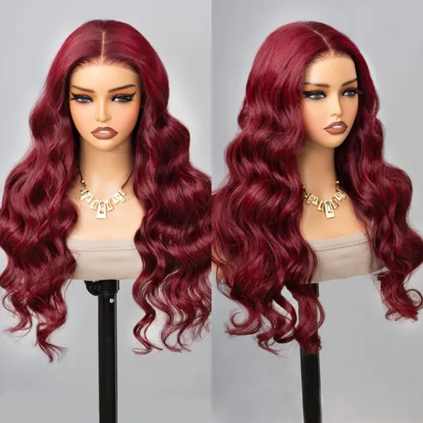 TRILL 99J Body Wave/Straight 13×4 & 6×5 Lace Front Wig HD Lace Burgundy Colored Wear Go Glueless Wig 180% Density