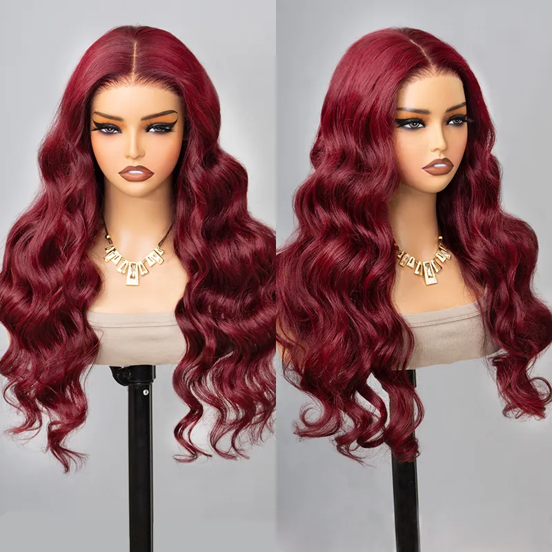 TRILL 99J Body Wave/Straight 13×4 & 6×5 Lace Front Wig HD Lace Burgundy Colored Wear Go Glueless Wig 180% Density