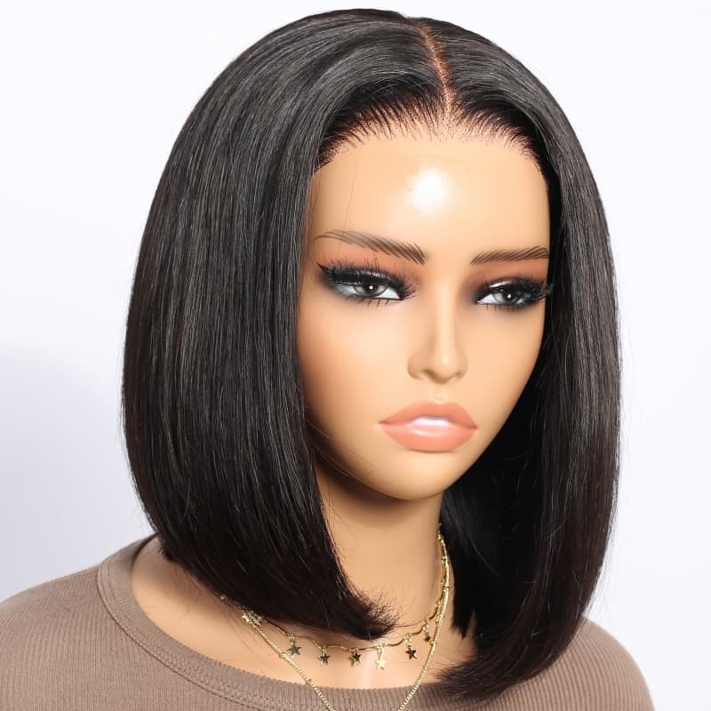 TRILL EaseElle Series Minimalist 6 Inch Deep Part Hairline Glueless Lace Jerry Curly Bob Pre-Bleached Miny Knots Middle Part Closure Wigs