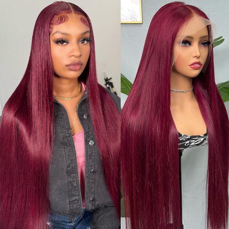 *****TRILL Flash DEAL****** 99J Burgundy Color 5×5 Straight OR Body Wave Closure Wig 180% Density