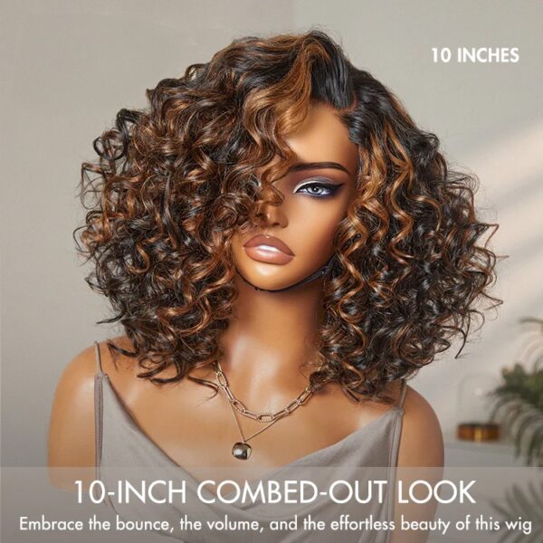 TRILL Effortless Elegance Brown Highlight Bouncy Curly Wig Minimalist HD Lace Glueless Wig Pre-Cut Lace