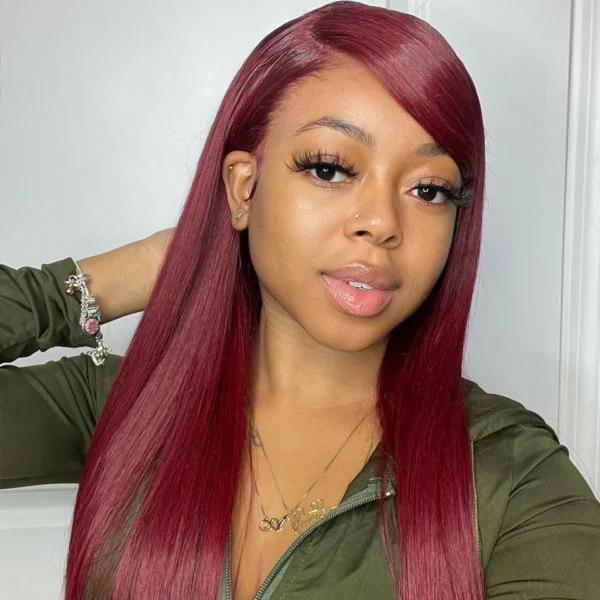 13x4 LACE FRONTAL WIG 99J BURGANDY HUMAN HAIR