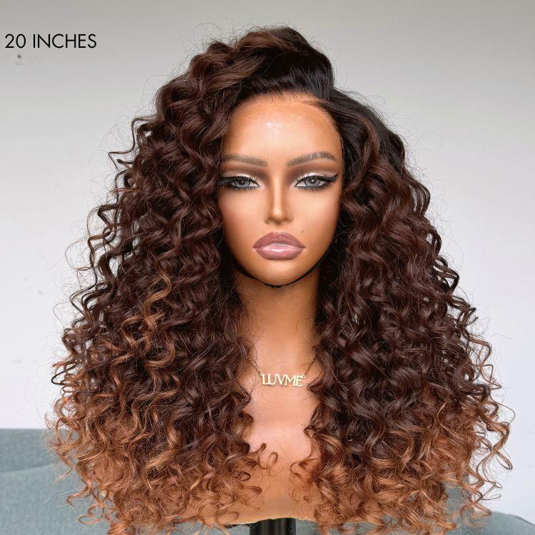 TRILL Glueless Wig Kinky Curly 7x6 Closure HD Lace Long Curly Wig Pre Cut & Plucked & Bleached Ready to Go