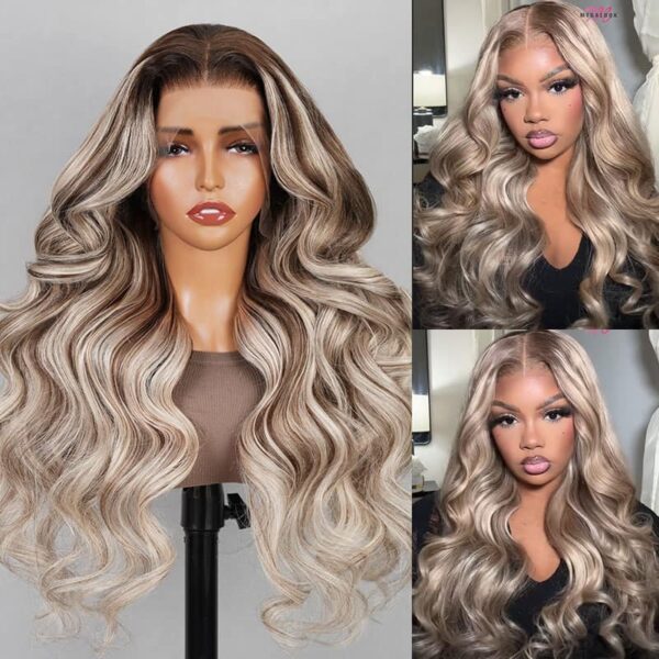 #P18/613 BLONDE STRAIGHT/BODY WAVE HUMAN HAIR WIG BLONDE WITH HIGHLIGHTS