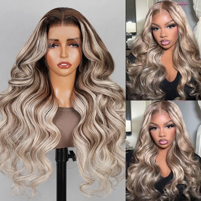 #P18/613 BLONDE STRAIGHT/BODY WAVE HUMAN HAIR WIG BLONDE WITH HIGHLIGHTS