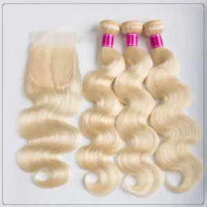 Affordable Luxury Hair Brazilian 3 Bundles Body Wave 613 Blonde Human Hair Weaves With Lace Closure