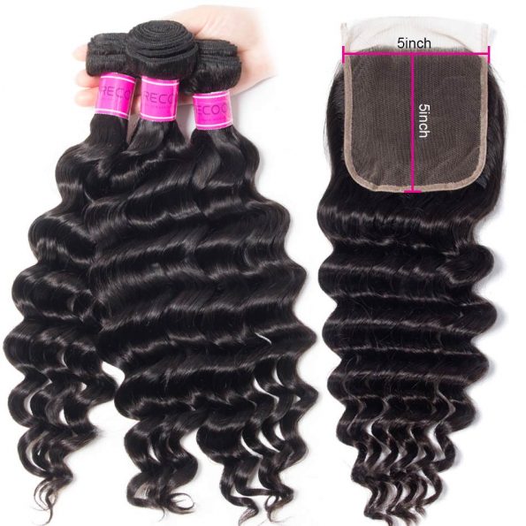 Long-Lasting Human Hair With HD Lace Closure With Bundles Brazilian Loose Deep 3 Bundles With 5×5 Closure 100% Human Hair - Image 9