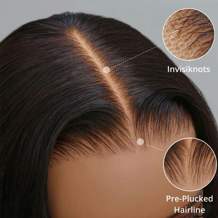 6x5 Invisible Knots TRILL Glueless Straight Wigs Pre-cut Lace Natural Black Breathable Cap - Image 4