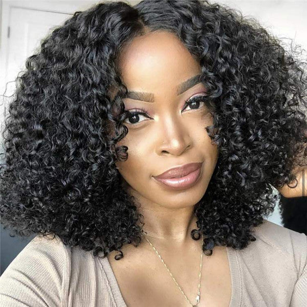 6 lnches Deep Part TRILL jerry Curly Bob Wigs Natural Black No Code Needed Limited
