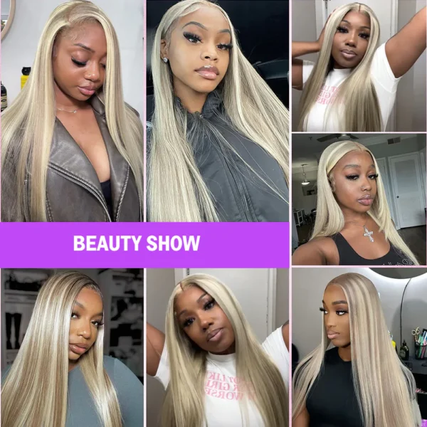 6x5 Invisible Knots & 13x4 Lace Frontal Blonde Highlight Loose Body Wave Wigs Invisible Knots