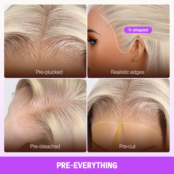 Blonde Highlight Glueless Wigs Silky Straight With Drawstring 100% Human Hair Wig