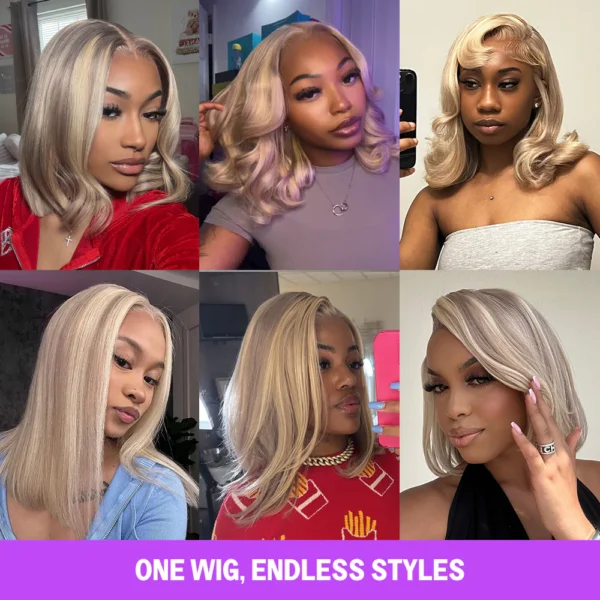 TRILL 6x5 Invisible Knots Glueless Blonde Highlight Straight Bob Wigs Realistic Hairline Beginner Friendly