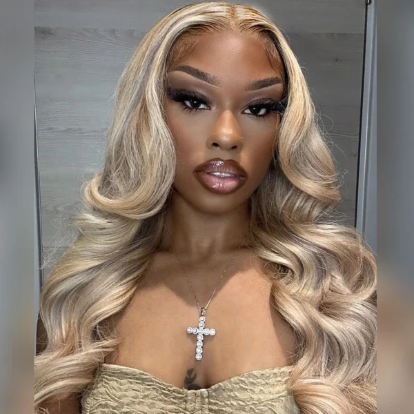 6x5 Invisible Knots & 13x4 Lace Frontal Blonde Highlight Loose Body Wave Wigs Invisible Knots