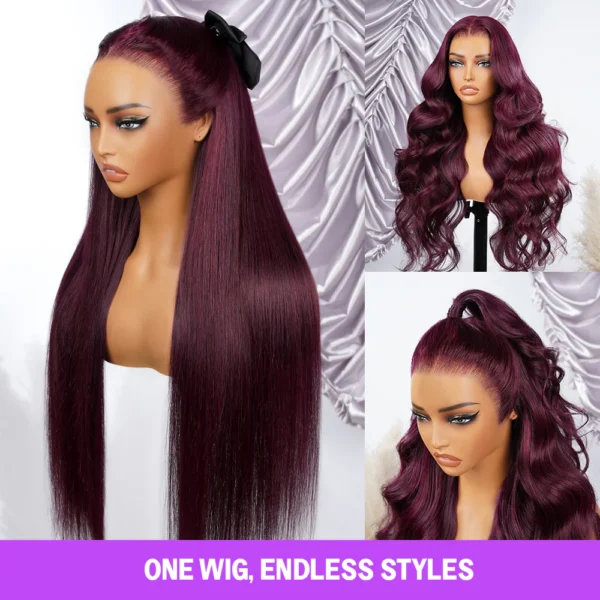 13x6 Dark Plum TRILL Glueless Wigs Body Wave With Drawstring 100% Human Hair Wig