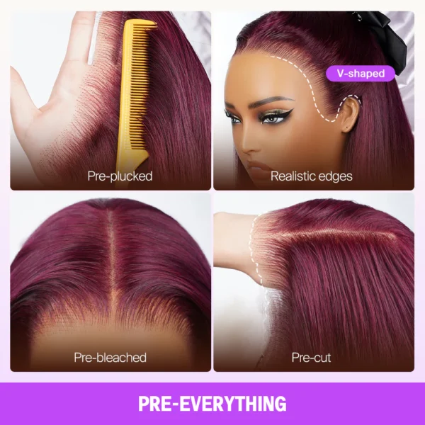 13x6 Dark Plum TRILL Glueless Wigs Body Wave With Drawstring 100% Human Hair Wig