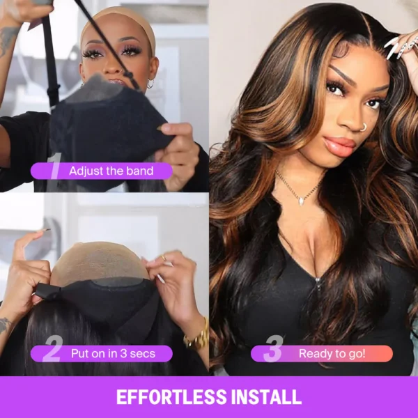 6x5 Invisible Knots Glueless Auburn Highlights On Black Body Wave Wigs Pre-cut Lace Beginner Friendly