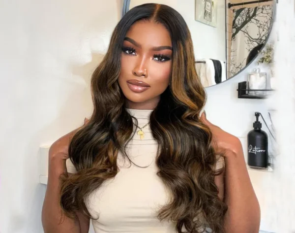 6x5 Invisible Knots Glueless Auburn Highlights On Black Body Wave Wigs Pre-cut Lace Beginner Friendly