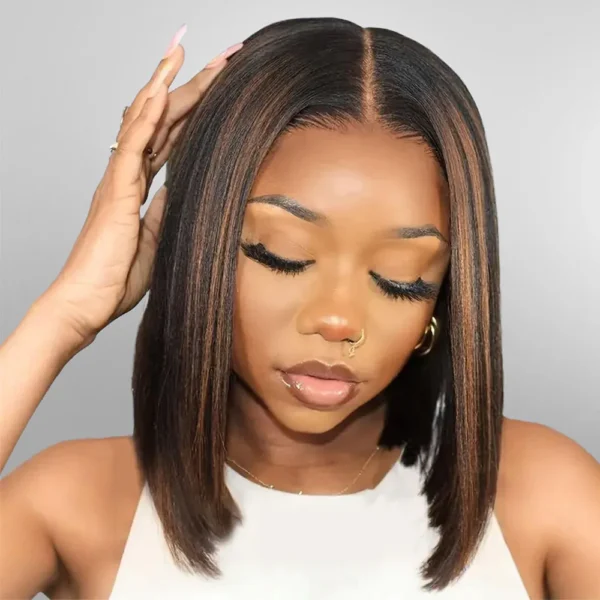 6x5 Invisible Knots & 13x4 Pre-All Glueless Auburn Highlights On Black Straight Bob Wigs Beginner Friendly