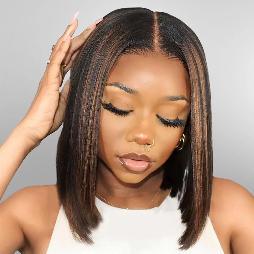 6x5 Invisible Knots & 13x4 Pre-All Glueless Auburn Highlights On Black Straight Bob Wigs Beginner Friendly