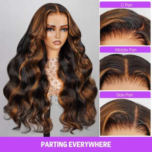 6x5 Invisible Knots Glueless Auburn Highlights On Black Body Wave Wigs Pre-cut Lace Beginner Friendly