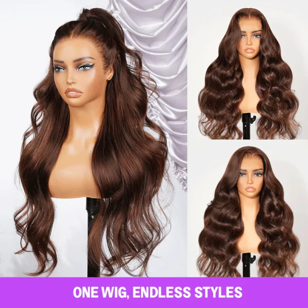 Chocolate Brown Glueless Wigs TRILL  Body Wave with Drawstring 100% Human Hair Wig